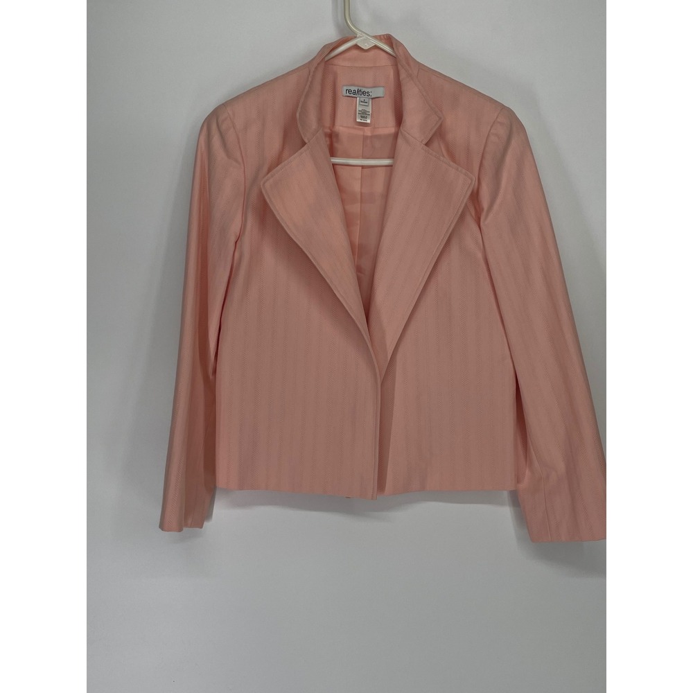 Excellent Realities Womens Blazer 4 Jacket Pink Textured Stripe Cropped Cotton